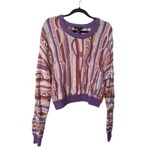 Forever 21 Women Purple 3D Textured Knit Coogi Style Cropped Sweater Large